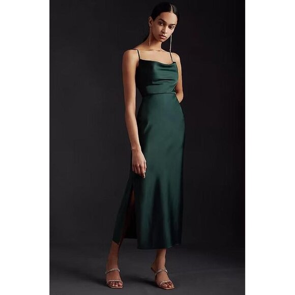 BHLDN Women's Cali Satin Cowl-Neck Midi Slip Dress Size 16 - Picture 1 of 10
